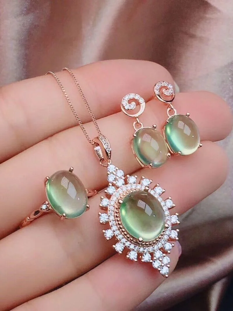 natural prehnite jewelry set