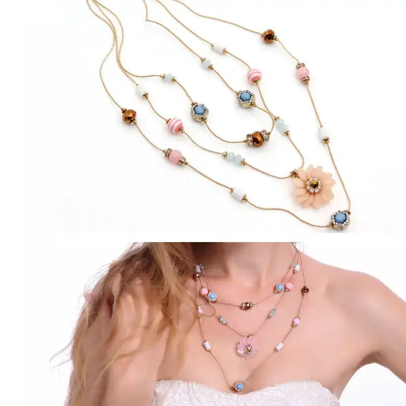 flower stacked necklace model display bds