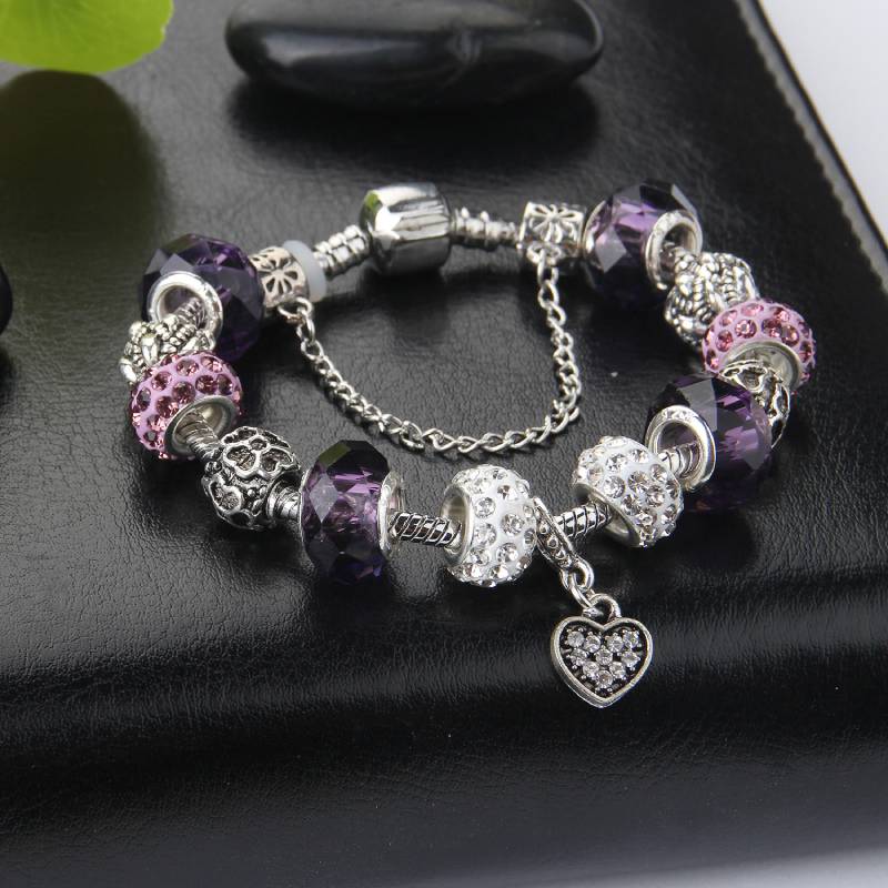 purple pink charm bracelet