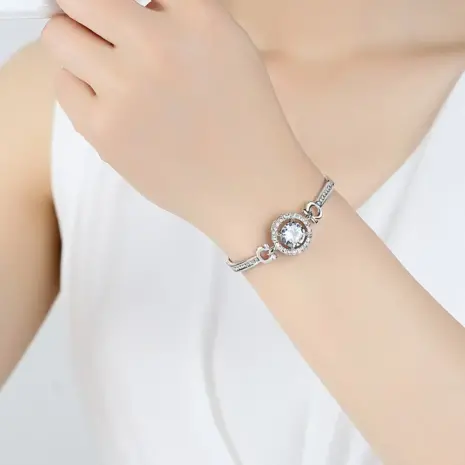 silver halo bracelet model display