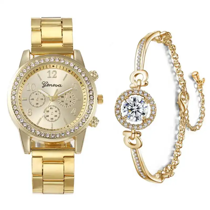 gold watch and bracelet set bds