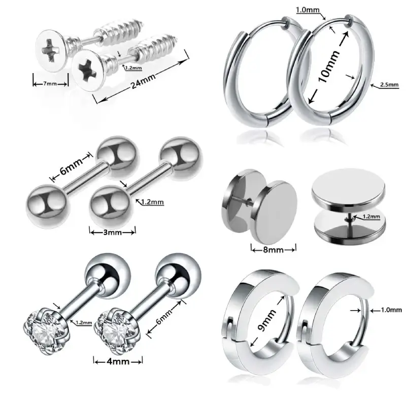 mens stud earrings set sizes