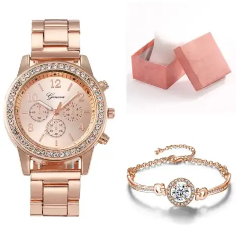 rose gold watch set with box