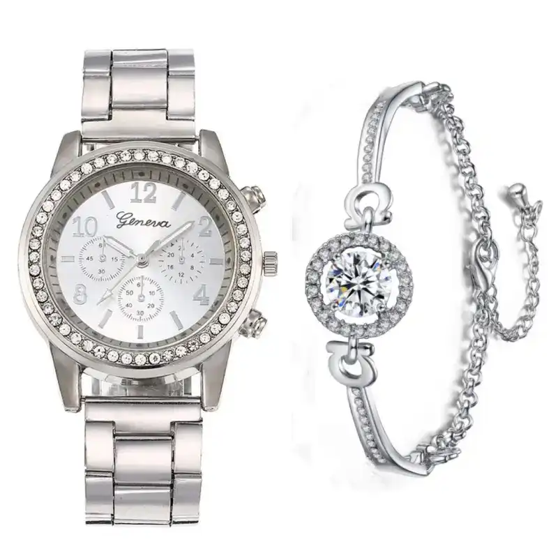 silver watch and bracelet set bds