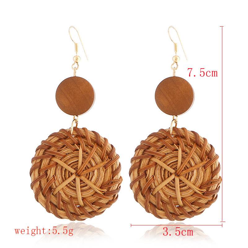 brown rattan geometric earrings