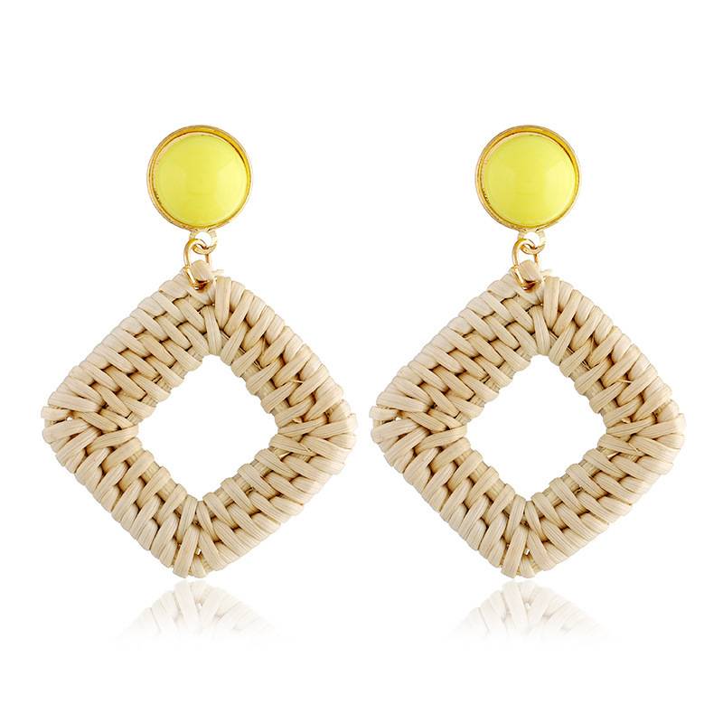 yellow rattan earrings