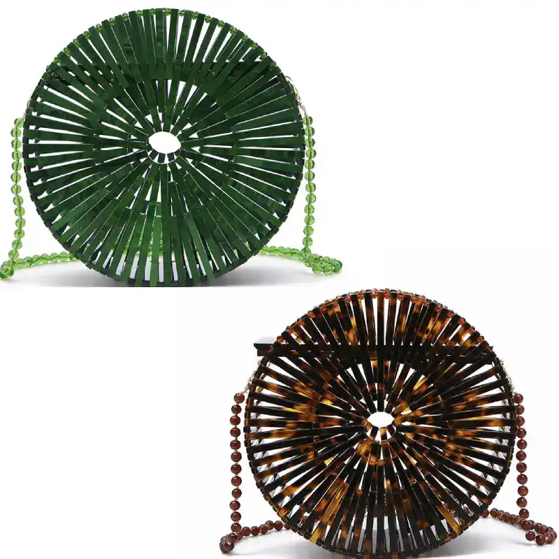 brown and dark green round purse bds