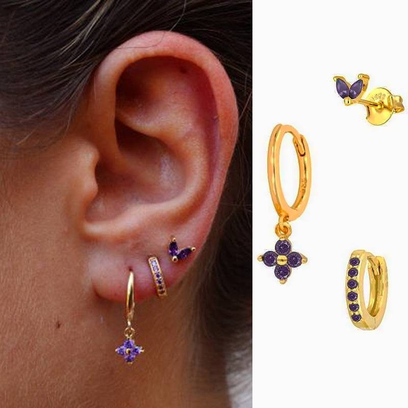 purple earring stack