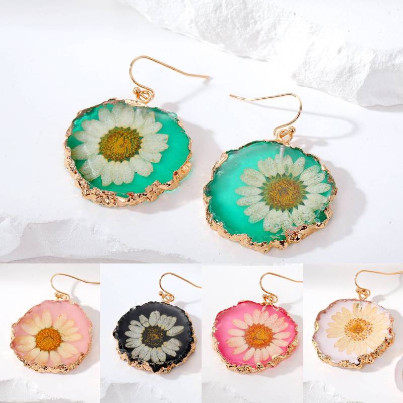 Dried Daisy Resin Earrings - Pastoral Style for Women