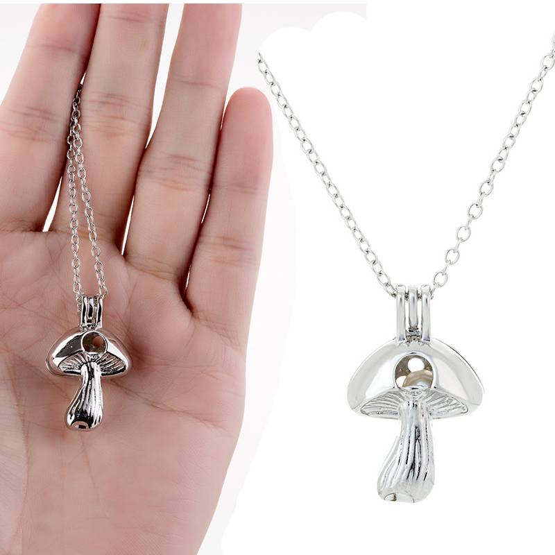 silver mushroom pendant necklace