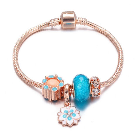 blue rose gold pandora bracelet