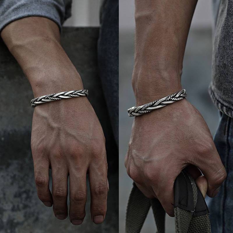 mens twisted bracelet silver