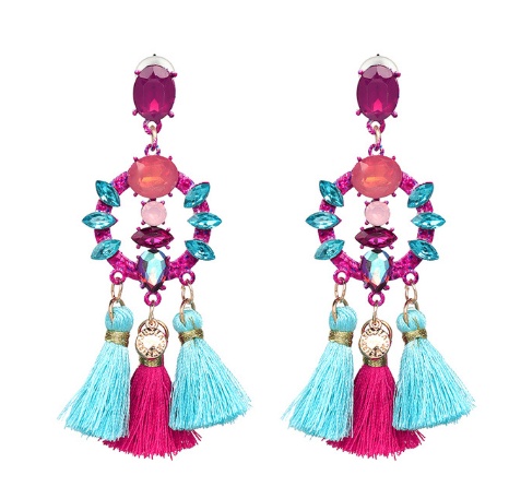 rose red tassel earrings