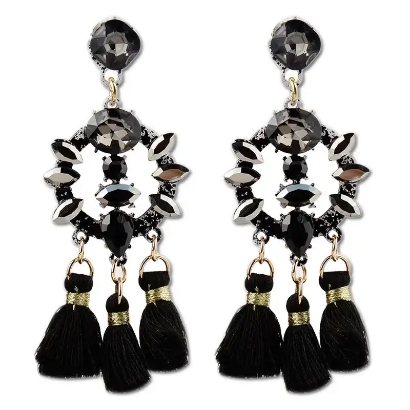black tassel hoop earrings bds