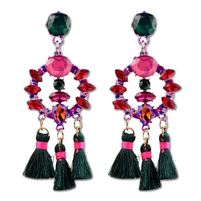 green tassel hoop earrings bds