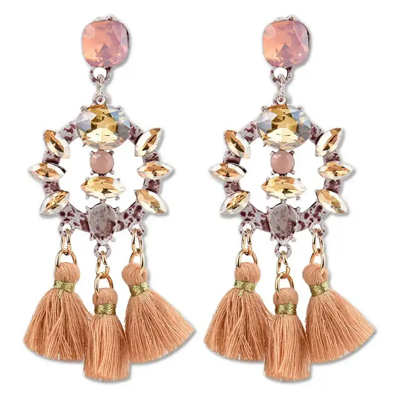 pink tassel hoop earrings bds