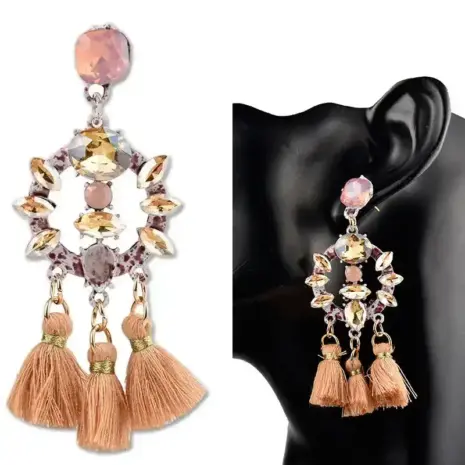 pink tassel hoop earrings model display