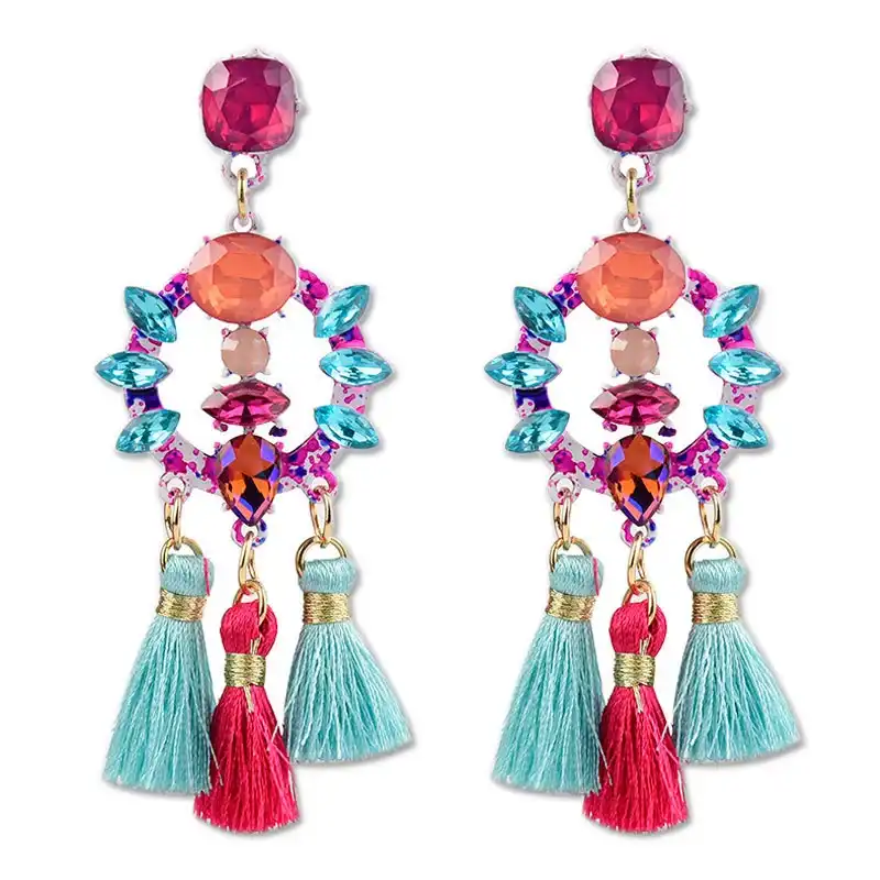 rose red tassel hoop earrings bds