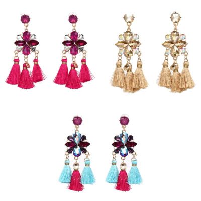 beige pink multicolor tassel earrings