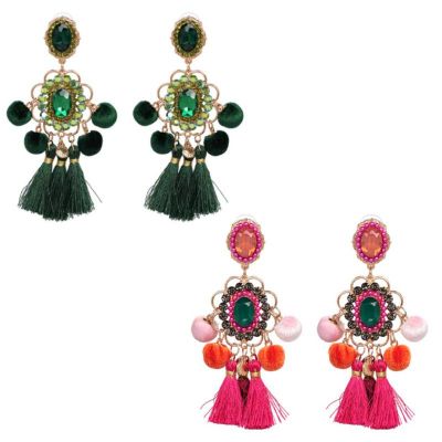 green multicolor tassel earrings