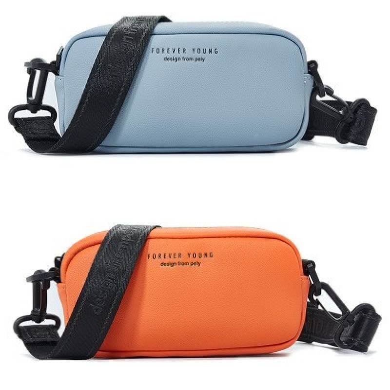 blue and orange sling bags