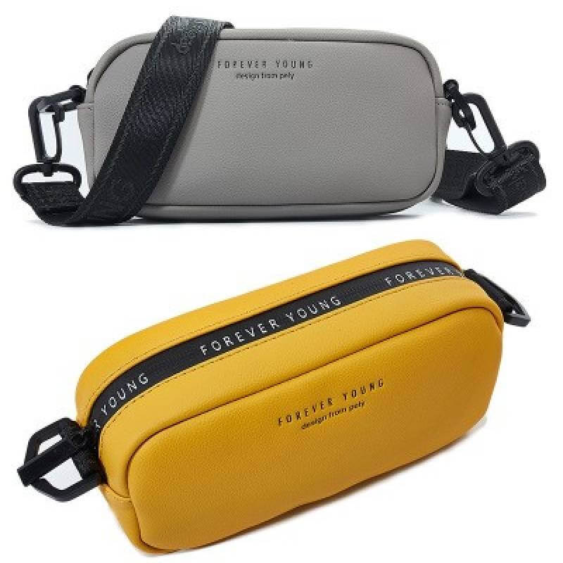 gray and yellow sling bags