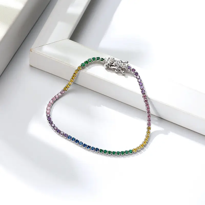 multicolor tennis bracelet with cz