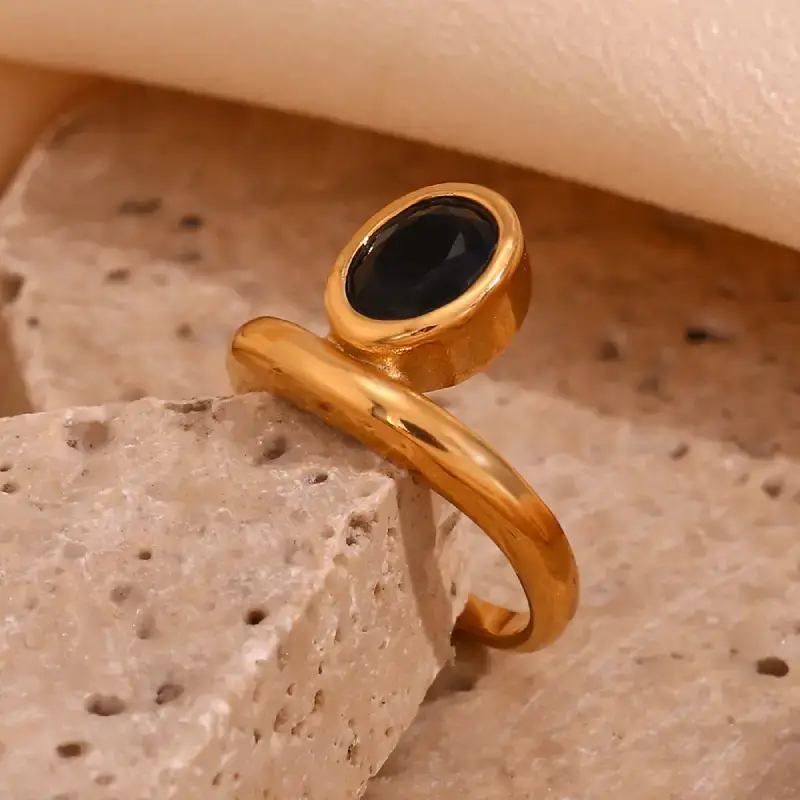 black zircon oval shape ring by BDS