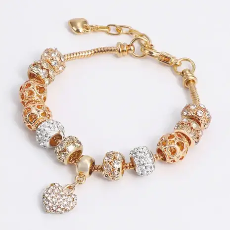 gold bracelet with charms with extension chain bds
