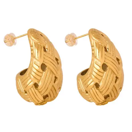 gold woven pattern teardrop earrings bds