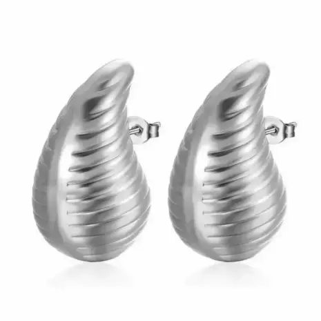 silver ribbed swirl pattern teardrop earrings