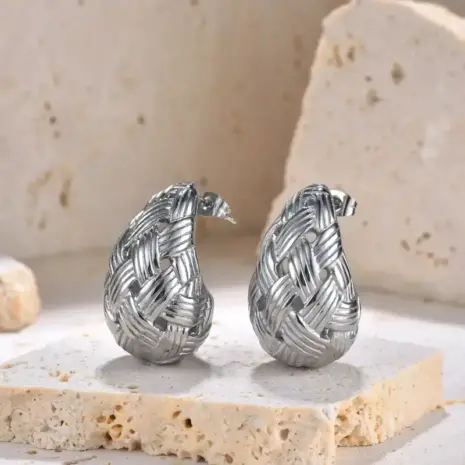 silver woven pattern teardrop earrings bds