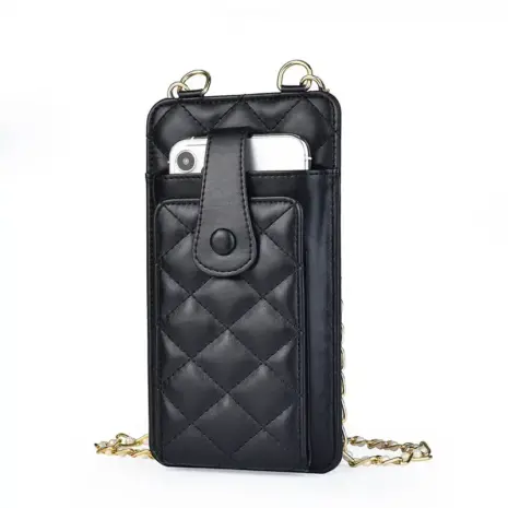 black pu leather phone crossbody bag front