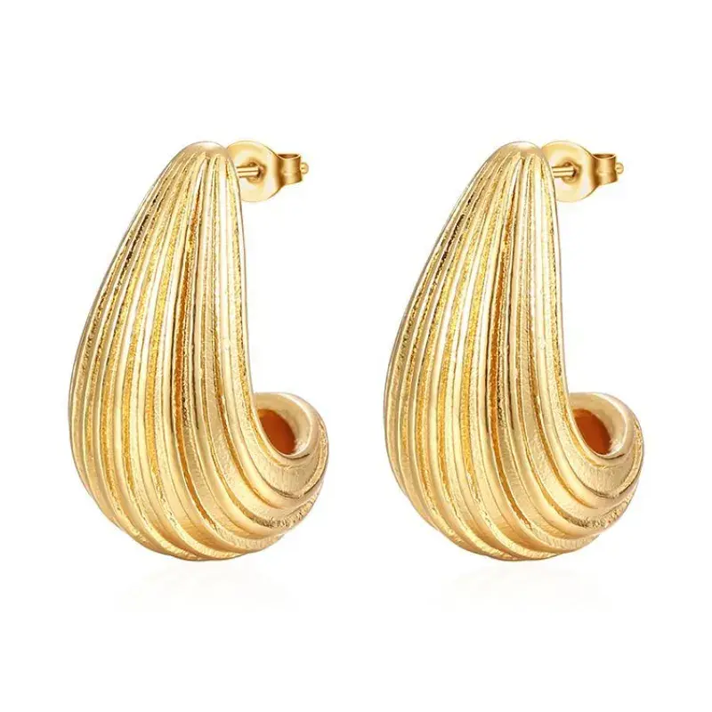 gold striped pattern teardrop earrings 1