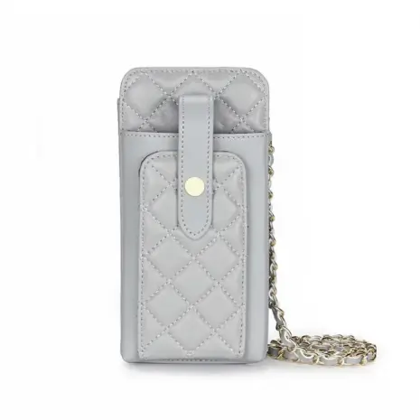 grey leather phone crossbody bag front