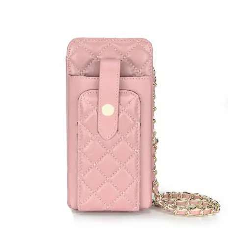 pink leather phone crossbody bag front