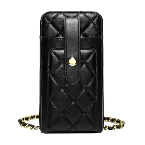small black leather phone crossbody bag front