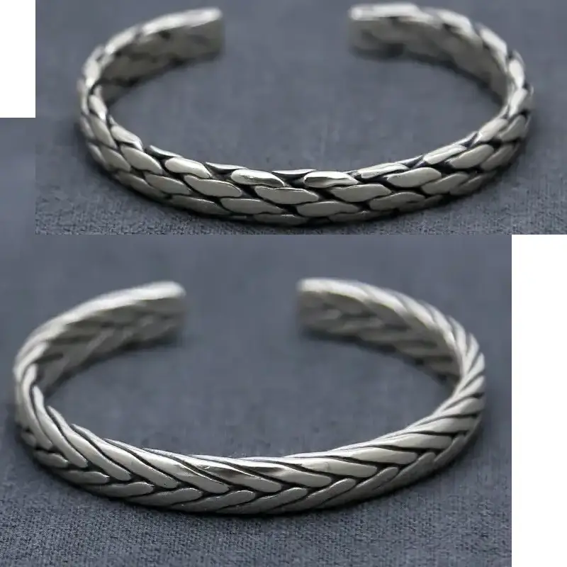 mens woven silver cuff bracelet bds
