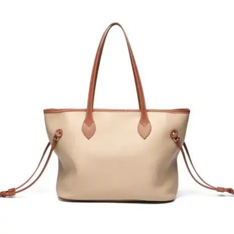 apricot leather tote bag back view