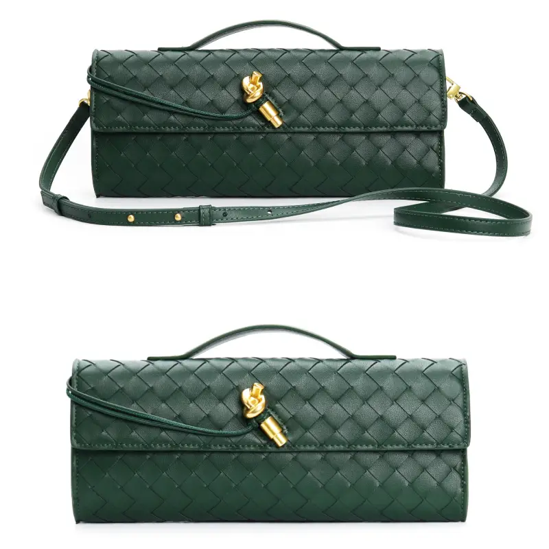 dark green leather clutch