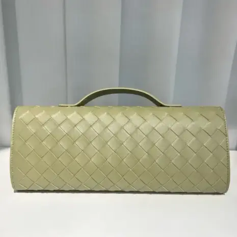 olive green leather clutch back view