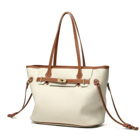 white leather tote bag