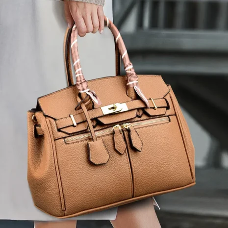 brown work tote bag model