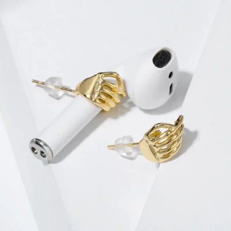 gold audio earrings display